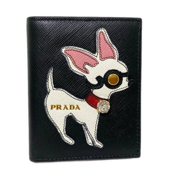 Auth PRADA Black White Multi Leather Bifold Wallet - Picture 1 of 6